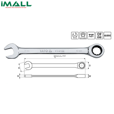Cờ lê vòng miệng tự động (bóng) Yato YT-0199 (18mm)