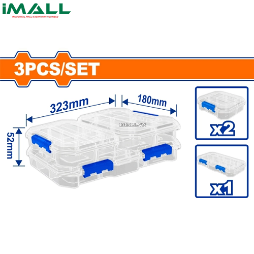 Bộ 3 Hộp nhựa trong suốt chia ngăn đựng linh kiện Wadfow WTB8343