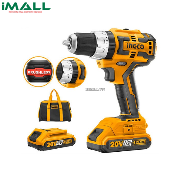 Máy khoan búa (không chổi than) dùng pin Ingco CIDLI20608 (20V )