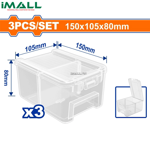 Bộ 3 Hộp nhựa trong suốt chia ngăn đựng linh kiện150x105x80mm Wadfow WTB8333
