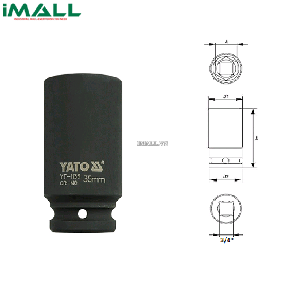 Khẩu mở ốc bulông loại dài Yato YT-1135 (3/4", 35mm)