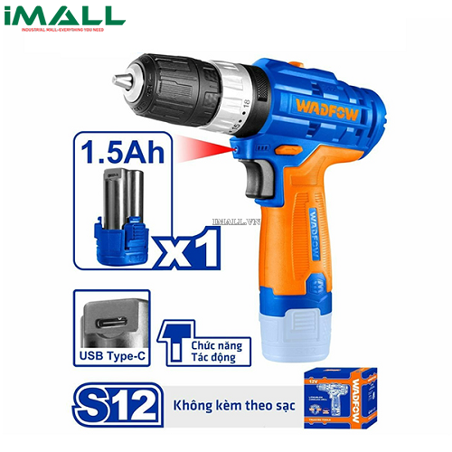 Máy khoan búa dùng pin Lithium-ion 12V (không kèm đầu sạc) Wadfow WCDS540