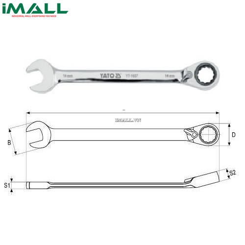Cờ lê vòng miệng tự động đảo chiều có chốt khóa Yato YT-1661 (18mm)