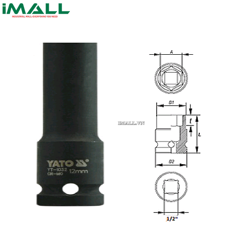 Khẩu tuýp vặn dài Yato YT-1032 (1/2", 12mm)