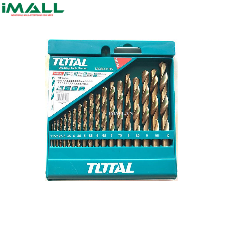 Bộ mũi khoan kim loại HSS 19 chi tiết (1-10mm) Total TACSD0195