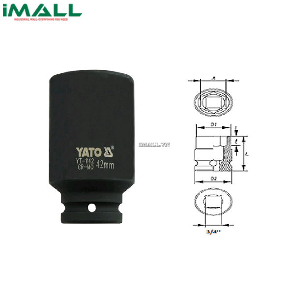Khẩu mở ốc bulông loại dài Yato YT-1142 (3/4", 42mm)