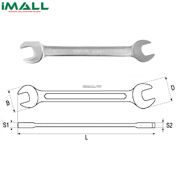 Cờ lê 2 đầu miệng loại dài hệ mét Yato YT-0125 (21x23mm)