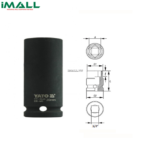 Khẩu tuýp vặn dài Yato YT-1040 (1/2", 20mm)
