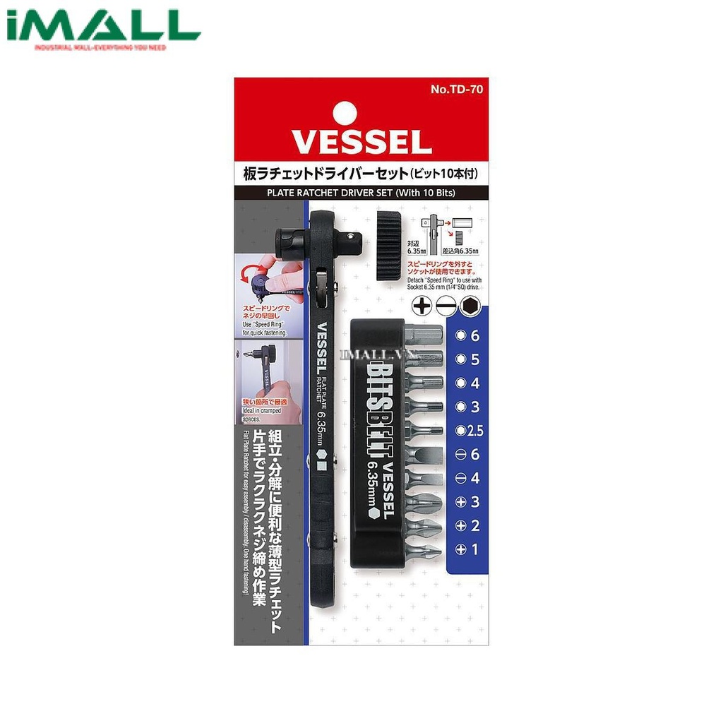 Bộ tô vít vạn năng Vessel TD-70 (10 đầu vít)