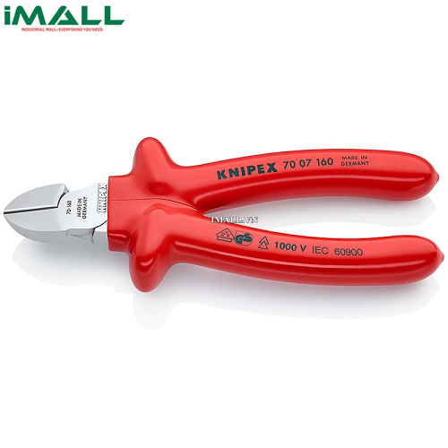 Kìm Cắt Mũi Thon cách điện 1000V (Cán Đúc 160mm) Knipex 70 07 160