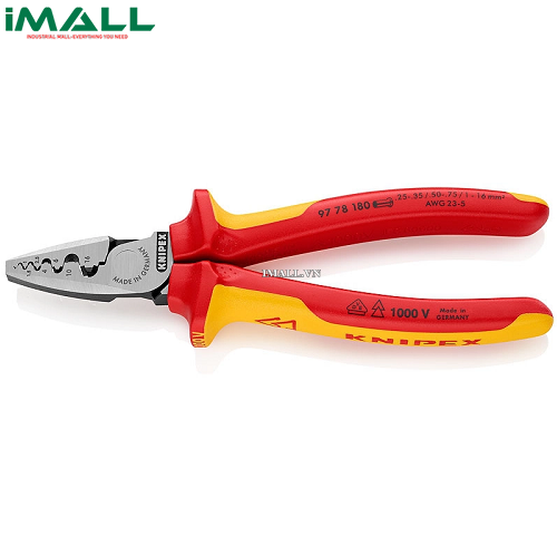 Kìm Bấm Cos Pin Rỗng 0.25 - 16 mm² Cách Điện 1000 Volt Knipex 97 78 180