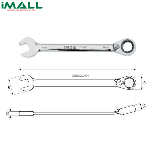 Cờ lê vòng miệng tự động đảo chiều có chốt khóa Yato YT-1654 (11mm)