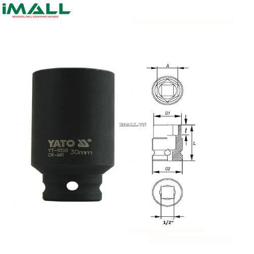 Khẩu tuýp vặn dài Yato YT-1050 (1/2", 30mm)
