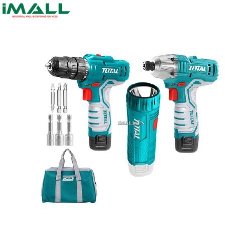 Bộ combo máy siết vít pin, khoan pin và đèn pin 12V Total TKLI1203