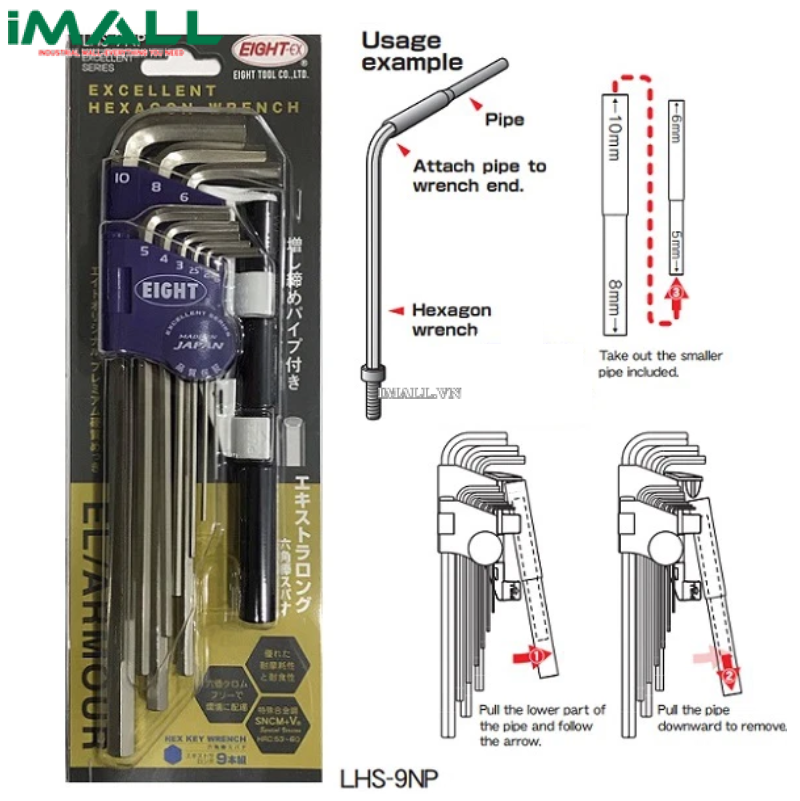 Bộ lục giác EIGHT LHS-9NP (9 cỡ, 1.5~10mm)