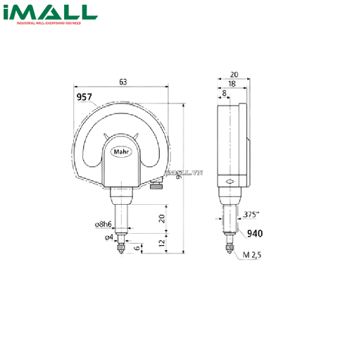 Đồng hồ so kiểu cơ (1010ZT, ± .0100", IP54) Mahr 4332905KAL