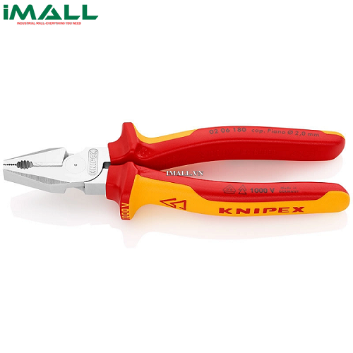 Kìm Đa Năng Lưỡi Cắt 63 HRC Dài 180mm, Cách điện 1000 Volt Knipex 02 06 180