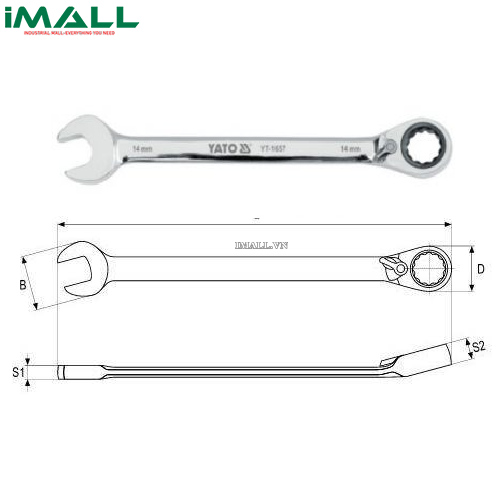Cờ lê vòng miệng tự động đảo chiều có chốt khóa Yato YT-1662 (19mm)