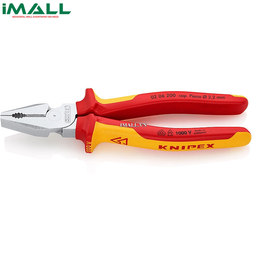 Kìm Đa Năng Lưỡi Cắt 63 HRC Dài 200mm, Cách điện 1000 Volt Knipex 02 06 200