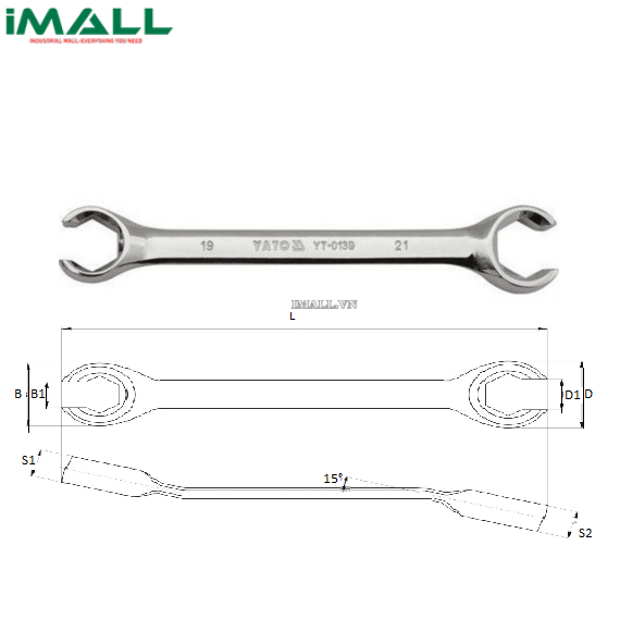 Cờ lê 2 đầu miệng loe mở đai ốc Yato YT-0139 (19x21mm)