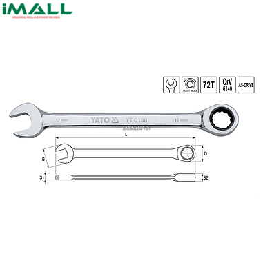 Cờ lê vòng miệng tự động (bóng) Yato YT-0189 (21mm)