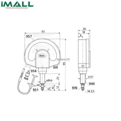 Đồng hồ so kiểu cơ (1004T, ± 130 µm, IP54) Mahr 4333005
