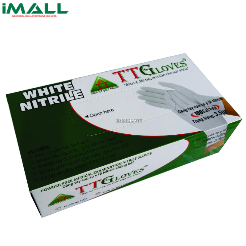 Găng tay y tế Nitrile màu trắng 3.5gr TT Gloves