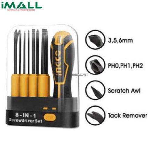 Bộ đầu tuốc nơ vít 8 chi tiết INGCO AKISD0901