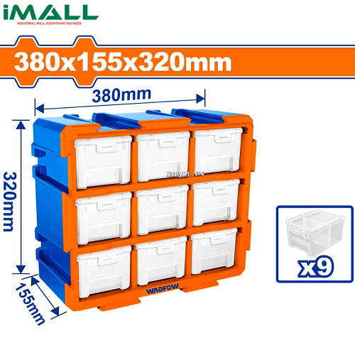 Bộ tủ gồm 9 khay nhựa đựng linh kiện (dạng kín) 380x155x320mm Wadfow WTB8331