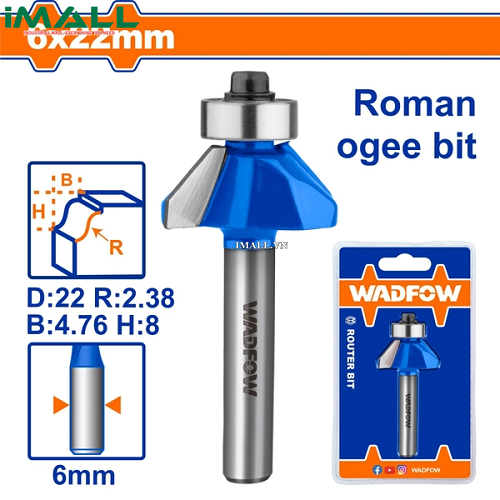 Mũi phay gỗ đánh chỉ cổ điển 6x6x22mm Wadfow WRG5401