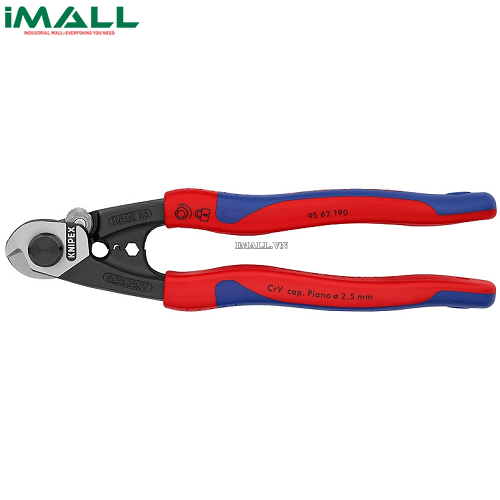 Kìm Cắt Cáp Thép Bện Wire Rope và Bấm Cos Bowden Knipex 95 62 190