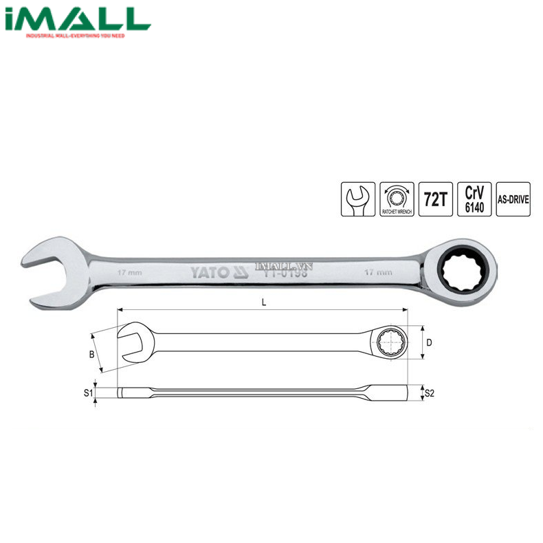 Cờ lê vòng miệng tự động (bóng) Yato YT-0197 (16mm)