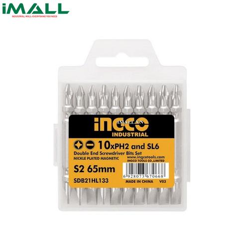 Bộ mũi vít bake 2 đầu dẹp và bake (PH2, SL6x65mm) 10 cái INGCO SDB21HL133