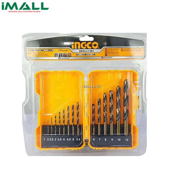Bộ mũi khoan HSS 15 chi tiết Ingco AKDL51501 (1-12mm)