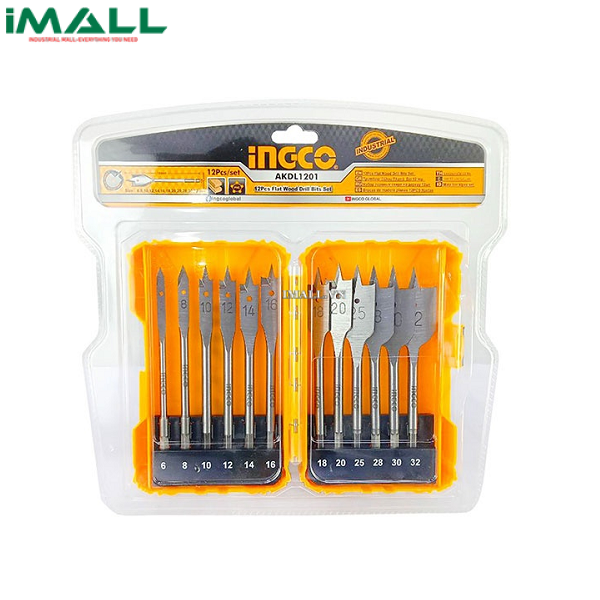 Bộ mũi khoan gỗ đầu dẹp 12 chi tiết Ingco AKDL1201 (6-32mm)