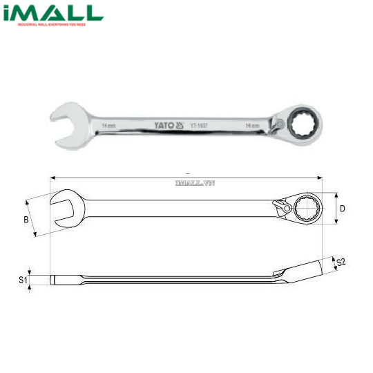 Cờ lê vòng miệng tự động đảo chiều có chốt khóa Yato YT-1653 (10mm0