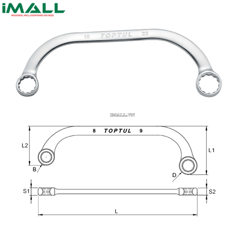 Cờ lê vòng nửa mặt trăng TOPTUL AAAC0809 (8x9 mm)