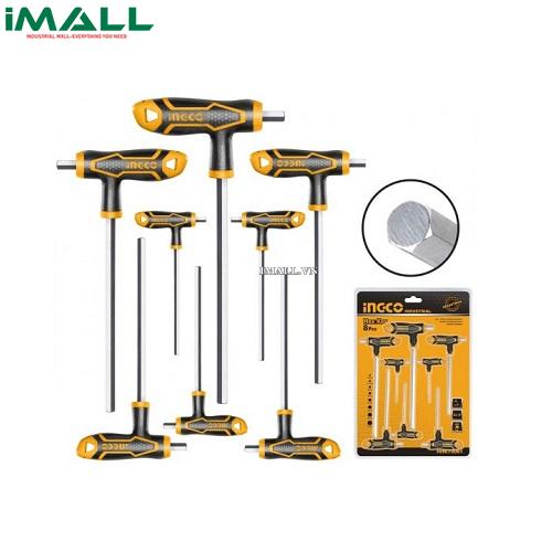 Bộ 8 chìa lục giác (2-10mm) tay cầm chữ T đầu bằng INGCO HHKT8081
