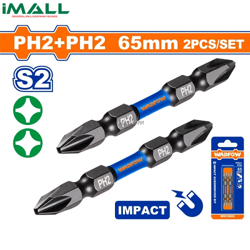 Bộ 2 Mũi bắt vít đóng 2 đầu PH2+PH2 65mm Wadfow WSV3K62