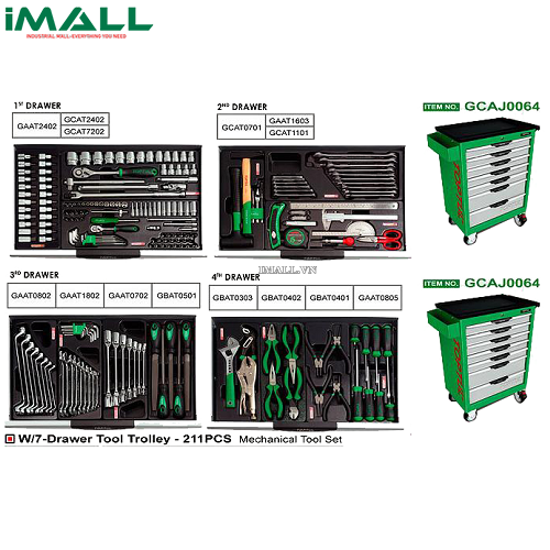 Tủ đồ nghề sửa chữa 7 ngăn 211PCS Toptul GCAJ0064