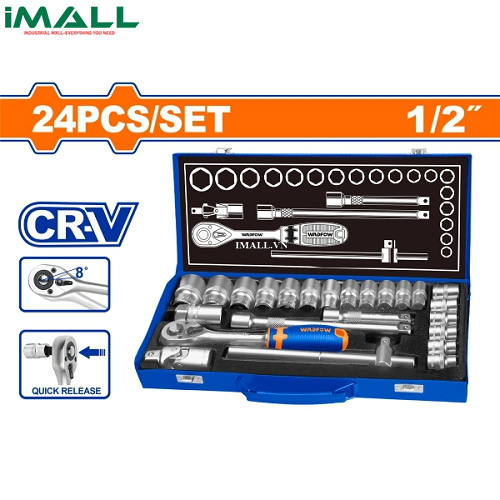 Bộ 24 chi tiết tay vặn đầu tuýp 1/2" Wadfow WST2L24