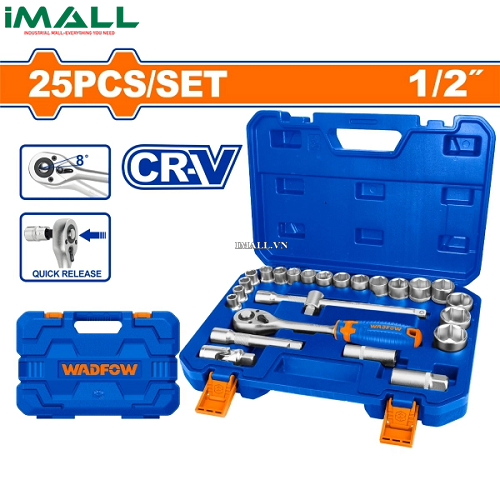 Bộ 25 chi tiết tay vặn đầu tuýp 1/2" Wadfow WST2D25