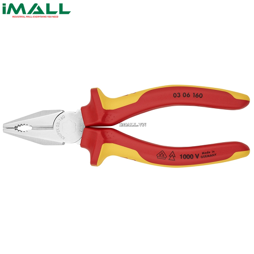 Kềm Đa Năng Lưỡi Cắt 60HRC Chiều Dài 160mm - Cách Điện 1000V Knipex 03 06 160