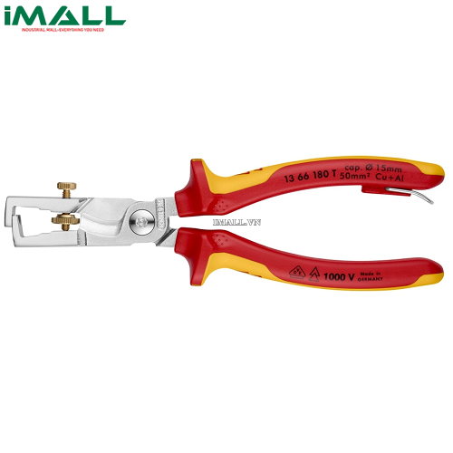 Kìm Lắp Điện StriX® Cắt Cáp 50mm², Tách Dây 10mm² Có Móc Treo KNIPEX 13 66 180 T