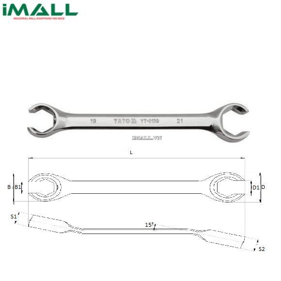 Cờ lê 2 đầu miệng loe mở đai ốc Yato YT-0138 (15x17mm)