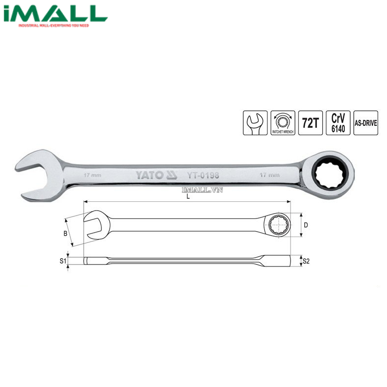 Cờ lê vòng miệng tự động (bóng) Yato YT-0203 (25mm)