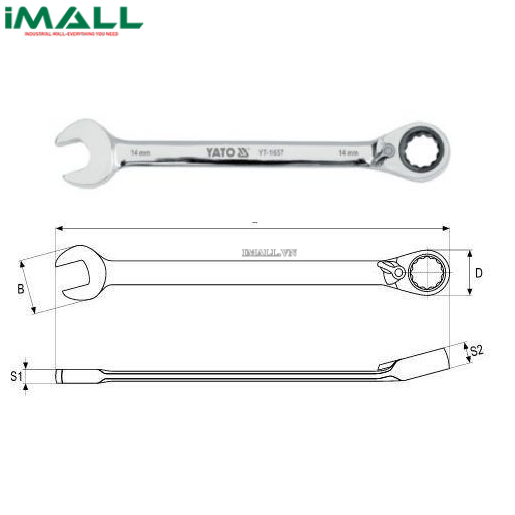 Cờ lê vòng miệng tự động đảo chiều có chốt khóa Yato YT-1651 (8mm)
