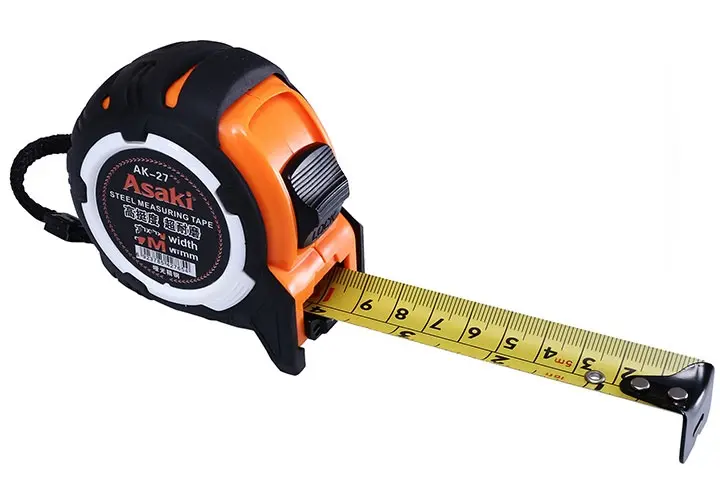 Thước cuộn thép nền vàng Asaki AK-2769 (hệ inch và mét)