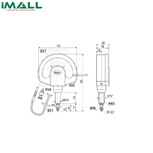 Đồng hồ so kiểu cơ (1003 ZT, ± .0020", IP54) Mahr 4334905KAL